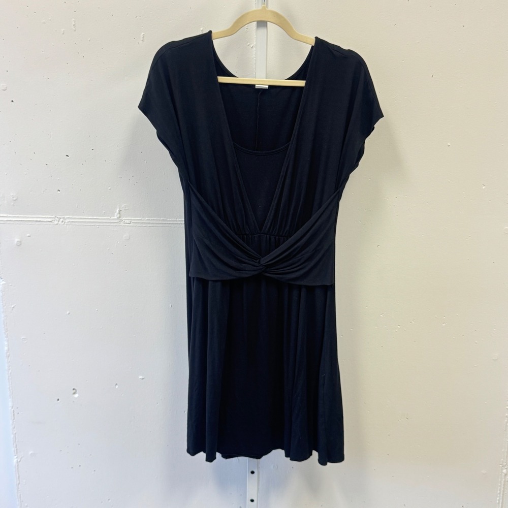 Three Dots Black‎ V-Neck Twist Front Empire Waist Mini Dress EM5K444 Lg Stretch